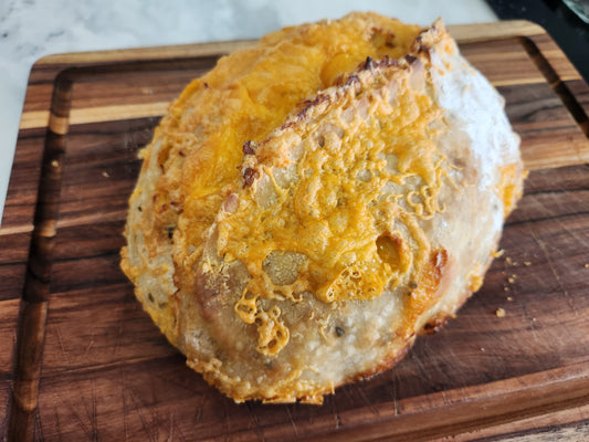 Homemade cheddar jalapeno sourdough loaf